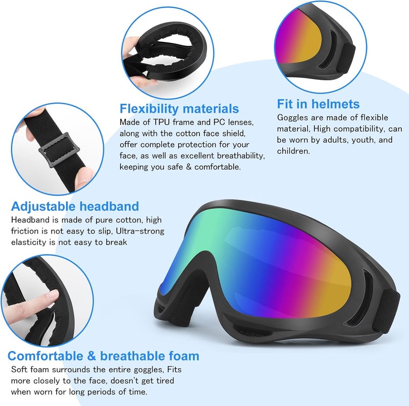 4-FQ Motorcycle Motocross Goggles 2 Pack With Neck Gaiter, ATV Dirt Bike Riding Bike Goggles MX UTV MTB Windproof Glasses UV400 Dustproof for Adult Youth Kids(Pink) - Image 5